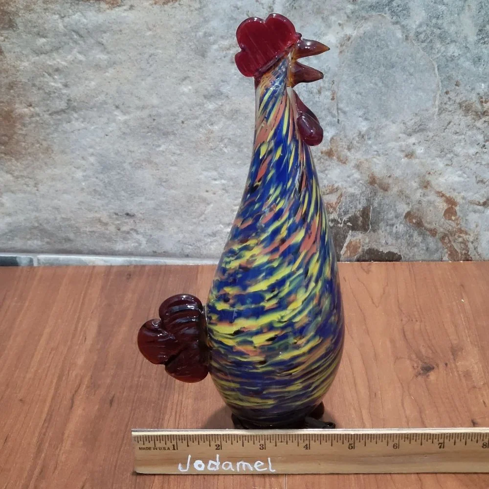 VTG Art Glass Rooster Multicolored Speckled Hand Blown Figurine